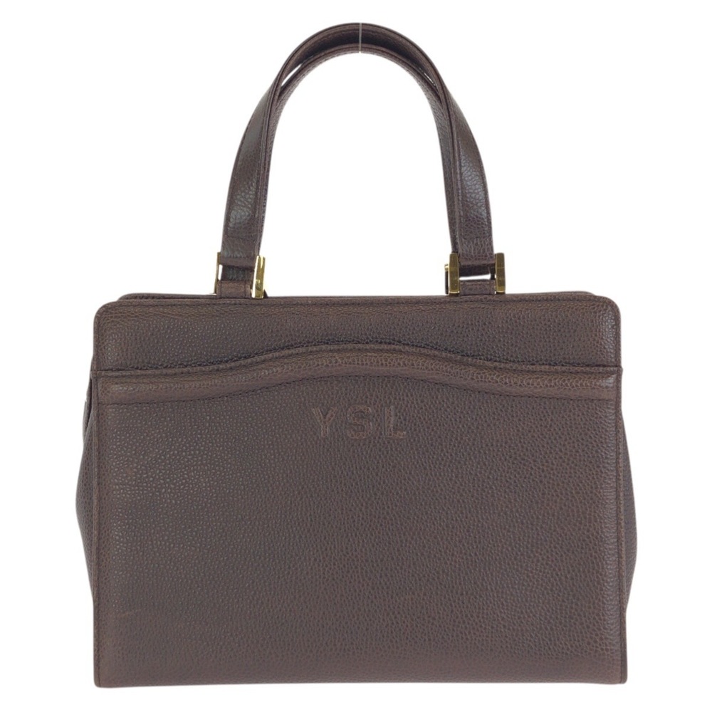 YVES SAINT LAURENT Vintage YSL Brown Leather Handbag with Gold Hardware for W...
